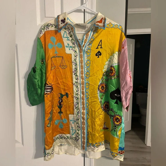 ALEMAIS neimann Marcus Rummy Printed Silk Short-Sleeve Shirt $465 retail - Picture 3 of 6